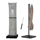 Zenicham Patio Umbrella Parasol Cover with Air Vent,600D Waterproof Cantilever Umbrella Covers,Anti-UV Umbrella Covers with Telescopic Support Pole (3-Grey, Cantilever 9'-13')