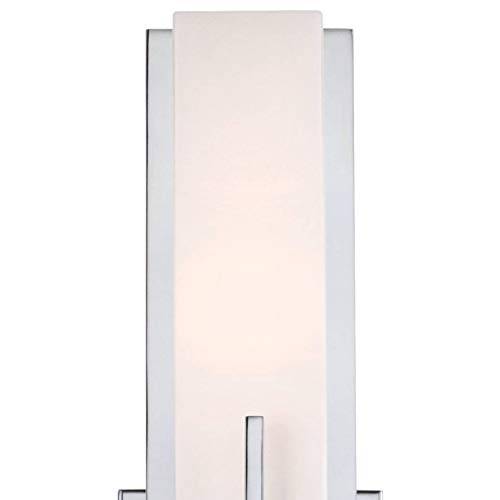 Image of Possini Euro Design Midtown Modern Wall Mount Light Sconce Chrome Hardwired 15 inch High Fixture Rectangular Opal White Glass for Bedroom Bathroom Bedside Living Room Home Hallway Dining Kitchen