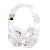 RAT TAIL Bluetooth Headset, Chat- Comfortable Over Ear Stereo Wireless Headphones with Mic, Soft Earmuffs/Foldable/SD/TF/FM Radio, 20H Playtime, Great for Music/Tour/Gym/Game/Chat (Pear White)