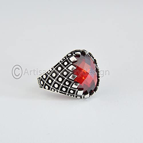 Garnet Men Ring, Handmade Silver Ring, 925 Sterling Silver Ring, Wedding Garnet Ring, Stacking Men Ring, Signet Silver Ring, Ottoman Ring For Men, Boho Silver Jewelry, Dainty Rings, New Year Gift #TOP3