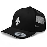 RIVEMUG ETH Ethereum Logo Trucker Hat Curved Bill Mid Crown Adjustable Crypto Cap Black