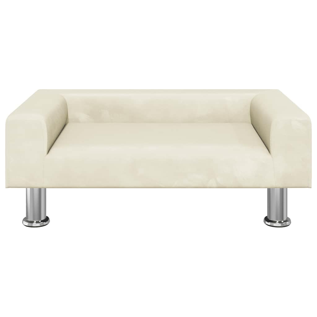 Cama para perros color crema, 70 x 45 x 26,5 cm, terciopelo de pino con patas de acero, diseño moderno, resistente y cómodo, para perros pequeños y medianos en el salón y el dormitorio
