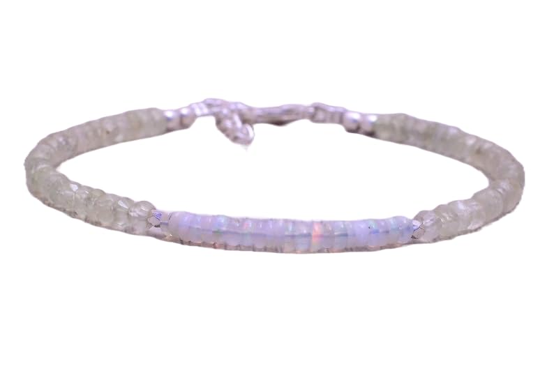 Bracelet layering opale et prehnite fine jewelry en argent 7inch pour une superposition tendance