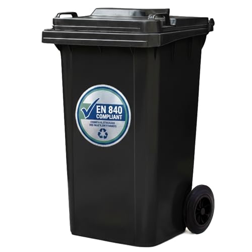 Image of NOVECRAFTO 240L Wheelie Bin – Council-Size Weatherproof Outdoor Bin with Lid – EN 840 Compliant, Heavy-Duty HDPE, Reinforced Base, Durable Rubber Wheels, Rust-Resistant Axle (Black)