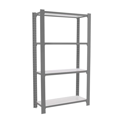 Simon Rack Officlick Bibliothèque Étagère de Bureau, 1500 x 900 x 400 mm, 4 hauteurs, Plateaux en Bois, Style Industriel, Gris/Blanc