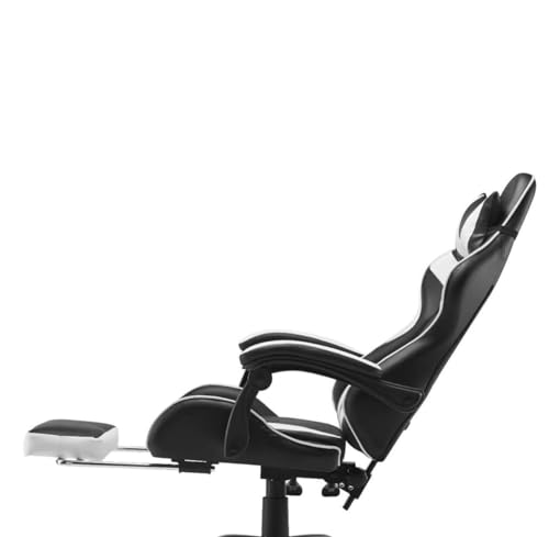Gaming Chair Ergonomic Computer Chair Office Chair Desk Swivel Chair Adjustable Reclining Footrest Cushion White/Black New!