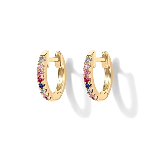 PAVOI 14K Gold Plated Sterling Silver Post Huggies | Cubic Zirconia Huggie Earrings for Women | Green, Garnet, Spinel Blue, Black, Multicolored Stones3