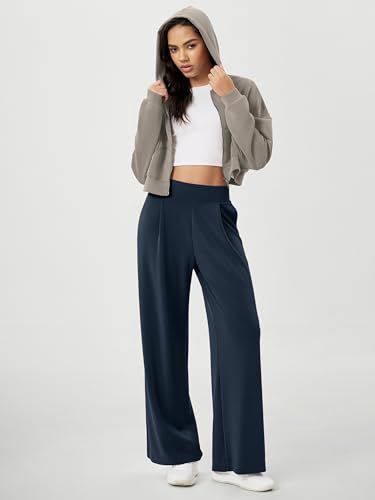 Image of ODODOS Modal Soft Wide Leg Pants for Women High Waist Casual Relaxed Pants with Pockets, 29 inch Inseam, Navy, Large