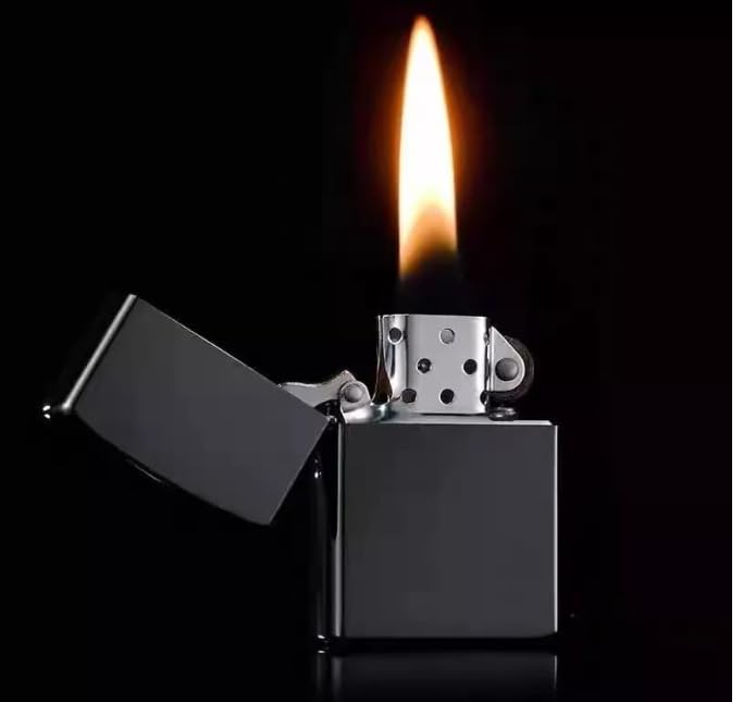 Image of Refillable Small Pocket Cigarette Lighter Metal Body Fuel Lighter Without Fuel Fill The Lighter with Oil Fuel for Outdoor Travel Utility Use (Black)