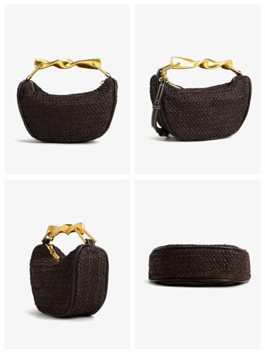 2025 Woven Straw Evening Clutch Bag Women Summer Satchel Purse Chain Cross Body Golden Color Handle Beach Wedding4