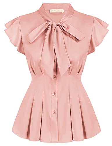 Damen Elegant T-Shirt Kurzarm Knopfleiste mit Rüschen Tops Party Urlaub...