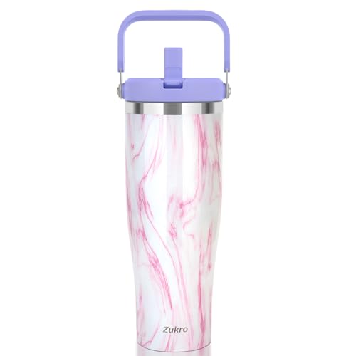 Zukro 50 OZ Tumbler With Top Handle, Leakproof Insulated Stainless Steel Water Bottle with Flip Straw For Travel, Outdoors, No Sweat, Dishwasher Safe, Fit in Cup Holder, Keep Drinks Cold 30 Hours