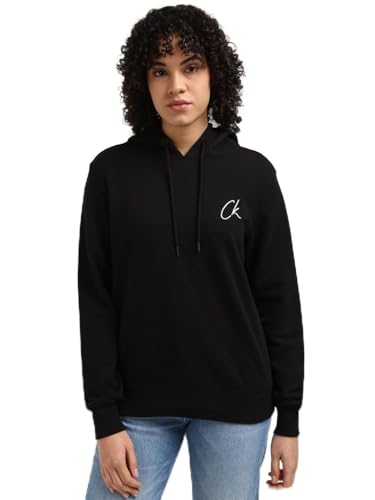 Calvin Klein Damen Hoodie Embroidered Regular Fit Tee mit Logo, Schwarz (Ck Black), XXS