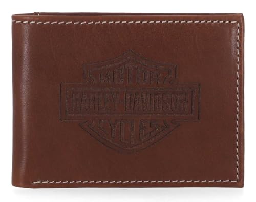 Harley-Davidson Men's Laser Bar & Shield Logo Front Pocket Leather Wallet, Brown