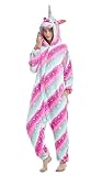 Ovender Kigurumi Costumi Animali Pigiama Tuta Intimo Adulto Unisex per Carnevale Halloween Party Spettacolo Show di Natale Cosplay Invernale da Donna e Uomo (L/XL, Pony Unicorno Arcobaleno Fucsia)