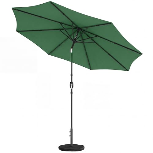 Sombrilla de jardín Outsunny de 2,7 m con base en cruz y bolsa de arena, varillas retráctiles, sombrilla de exterior para mesa o patio con inclinación de 30 grados y manivela, ventilación, color verde