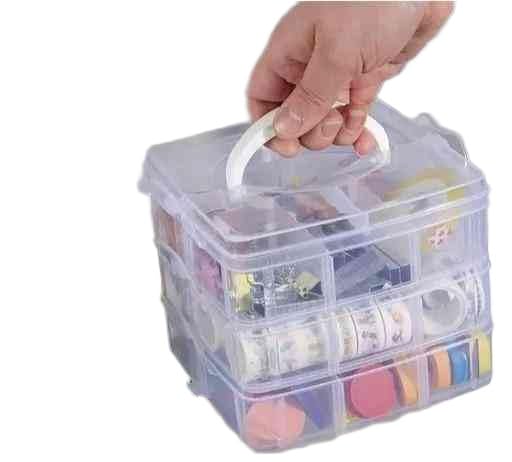 3-Tier Clear Plastic Square Organiser Storage for Tools Medicine, Jewellery, Hobby Craft (Transparent, Standard)-image-48