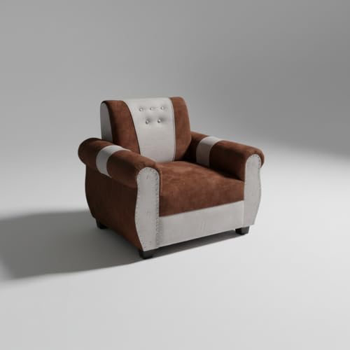 Image of APRODZ Modern Sofa Set Single Seater Velvet Upholstered Sofa with Tufted Backrest Cushioned Seating Tipped Wooden Legs Couch for Living Room & Lounge (Beige /Brown)