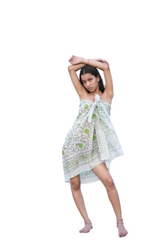 Indian Boho Cotton Sarong – Handmade Block Print Wrap Indian Floral Sarong – Hand Block Printed Cover-Up Coastal Summer Wrap