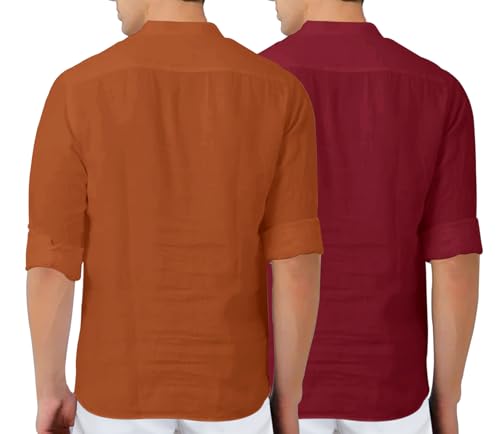 Image of Zombom Men's Combo Cotton Polyester Blend Solid Full Sleeve Straight Regular Fit Mandarin /Chinese Collor Kurta (Pack of 2)