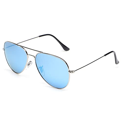 YOJUED Gafas de sol polarizadas retro, gafas de espejo para hombre y mujer, protección UV400, color azul plateado, talla única Cover