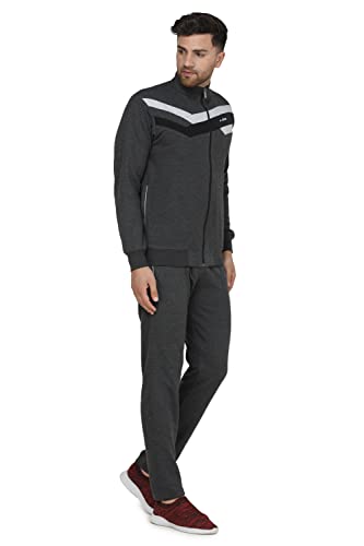 Image of Mens Cotton Blend Tracksuit with Elastic Drawstring Waist, Full Zip Jacket and Zipper Pockets | Lightweight Winter Sports Wear for Gym, Running, Walking, Workout