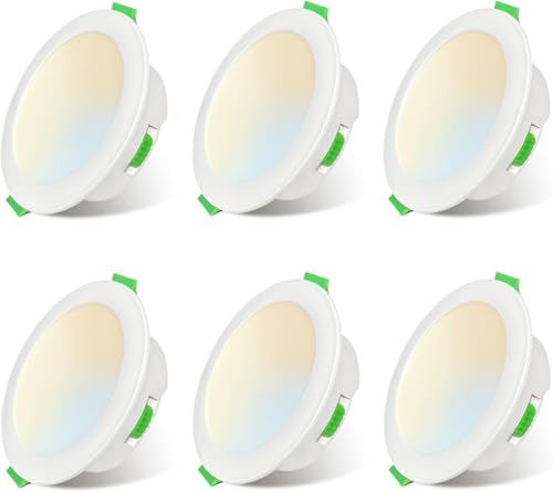 Sweier IP44 Focos LED Interior Techo 5W Regulables 3000K/4000K/6000K con Brillo de 5%-100%, Ojos de Buey Foco AC220-240V, Orificio 80-90mm Pack 6