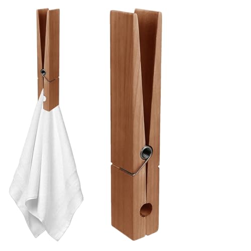 Porte-serviettes géant avec pince à linge - Grandes pinces à linge pour vêtements en bois | Grands clips porte-serviettes de bain avec ressort, peu...