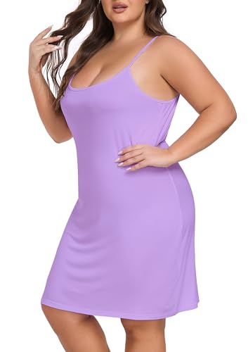 Image of VintageClothing Womens Plus Size Full Slip Under Dresses Adjustable Spaghetti Strap Nightgown Soft Sleepwear Cami Dress