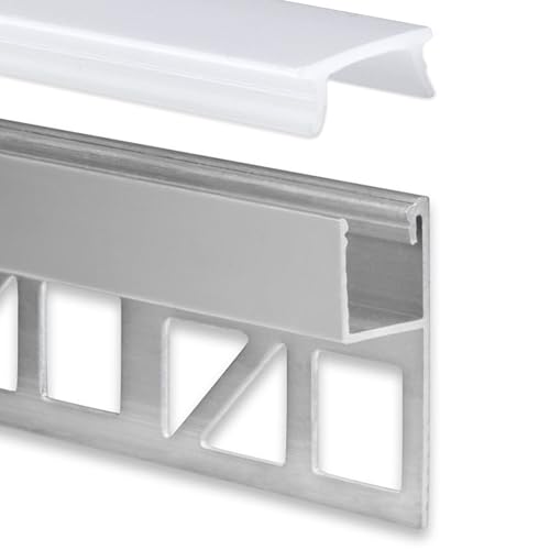 INNOVATE Profilo per piastrelle a LED, 2 m, in alluminio, con copertura, per strisce LED fino a 12 mm, illuminazione indiretta, protezione dei bordi, striscia in alluminio, dissipazione del calore