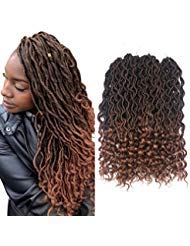 Eerya 6 Packs Goddess Locs Crochet Hair 18 Inch Curly Faux Locs Crochet Braiding Hair Extensions for Black Women Synthetic Pre-looped Wavy Goddess Faux Locs Crochet Hair(6Packs/Lot, 1B/30#)