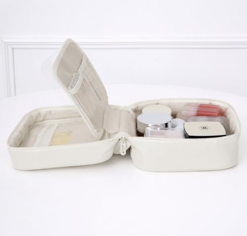 Image of WEMOL Travel Fashion Cosmetic Organizer Bag, Quilted -(Quilted - Ivory) | Detachable Pouch, Super Soft, For Brushes, Toiletries, Cosmetics, For Women