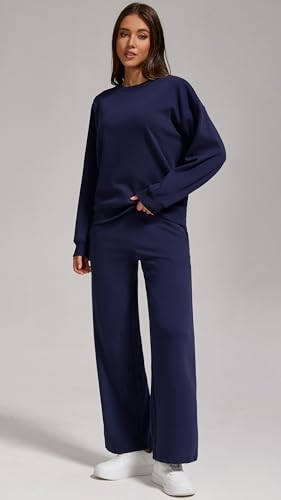 Women’s 2-Piece Oversized Sweatshirt and Jogger Sweatpants Tracksuit Set - Cozy Fall/Winter Casual Outfit with Pockets3