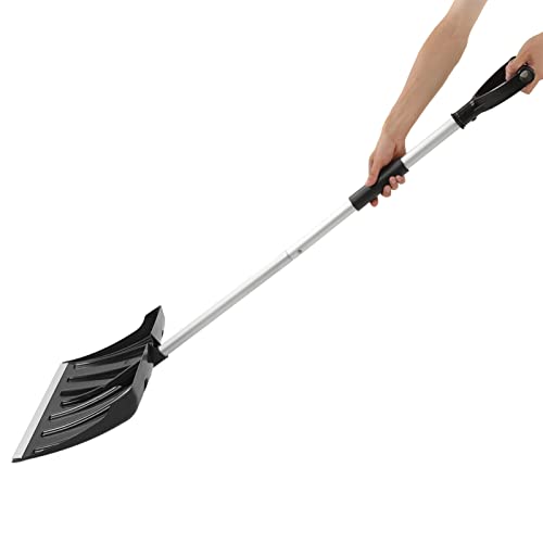 Spacnana Snow Shovel, Aluminum Alloy Snow Pusher with Detachable Design and Foam Grip Handle, for Shoveling Breaking Ice and Moving Sand Soil Mulch