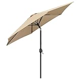 Yaheetech Sonnenschirm 269 cm Rund Gartenschirm mit Kurbel UV Schutz Terrassenschirm Neigbar Kippbar Kurbelschirm UPF 50+ für Balkon/Terrasse/Markt/Garten, ohne Ständer, Hellbraun