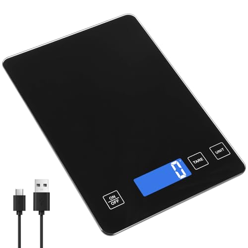 Digital Kitchen Scales 15kg/33lb Food Scale High Accuracy1g/0.03oz Weight in Grams and Ounces Scale Waterproof Tempered Glass Platform with LCD Display for Cooking Baking (Black)