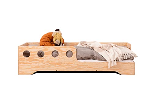 SMARTWOOD TILA 5P Kinderbett 90x200 mit Lattenrost und Rausfallschutz - Neuheit - Holz Kinderbett für Jungen & Mädchen - vielseitiges Montessori Bett mit Rausfallschutz und Lattenrost 200x90 cm Cover