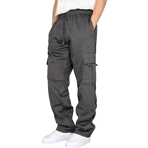 Men's Baggy Cargo Sweatpants Drawstring Waist Athletic Sweat Pants Joggers with Pockets, S-5XL