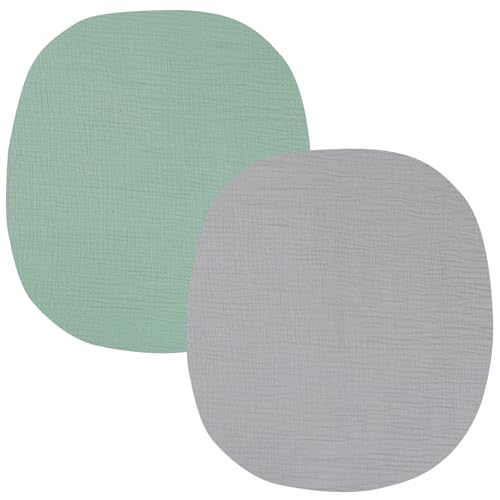 Image of Onacosht Muslin Bassinet Sheets Compatible with Fisher-Price Portable Bassinet On-the-Go, 2 Pack 100% Cotton 30" x 28" Bassinet Sheets, Grey and Green