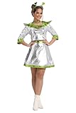Besonca Alien Costume Women, Metallic Robot Dress Space Outfit Headband Necklace Halloween Cosplay for Girls-Silver Green