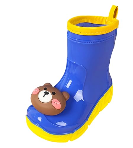 Ausing Botas de goma para niños, impermeables, antideslizantes, suaves, para niños y niñas, flores de zapatos desmontables, lindos animales, azul, 29 EU