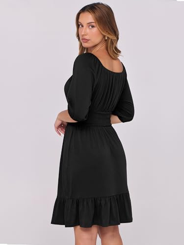 Image of ANRABESS Womens Lantern Short Sleeve Square Neck Casual Flowy Mini Dresses 2026 Holiday Summer Spring Beach Vacation Clothes
