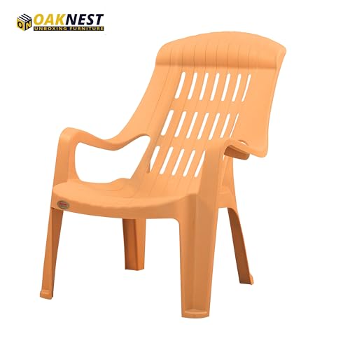Image of Oaknest Supreme Comfy Relaxing Chair - Ergonomic High-Back Plastic Armchair for Home, Garden, Balcony & Patio | Heavy-Duty, Weather-Resistant & Easy to Clean | Amber Gold | Set of 4