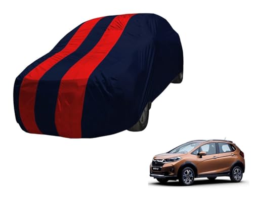 Image of Auto Hub Car Cover Compatible with Wr-V with Mirror Pocket,Triple Stitched, Weather Proof, Wr-V Car Cover- Navy-Red