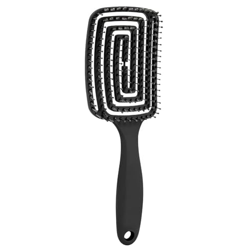 Image of Curved Vented Hair Brush for Fast Blow Drying, Professional Detangling Styling Brush for Wet & Dry Curly, Thick, Straight Hair for Women & Men (black)