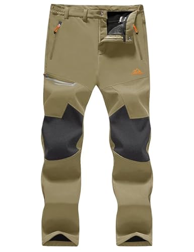 MAGCOMSEN Mens Snow Ski Waterproof Softshell Snowboard Pants Fleece Lined Insulated Outdoor Winter Trousers Khaki 34