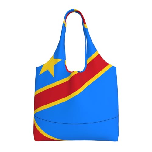 ZHAOUR Bolsas de lona con estampado de la bandera de la República Checa – Bolsas grandes reutilizables para comestibles, bolsa de mano para mudanzas, compras, viajes y uso diario, Bandera del Congo