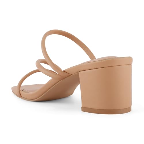 Image of Shoe'N Tale Strappy Heels For Women Low Chunky Block Heel Heeled Sandals Square Open Toe Slip On Slides Mules