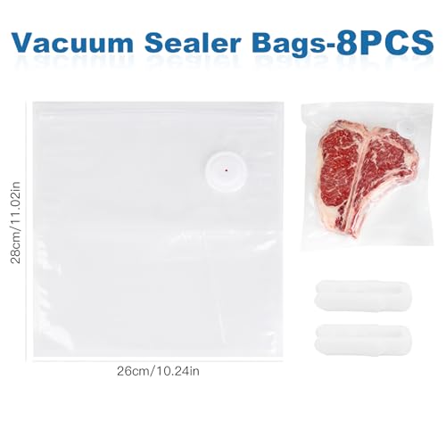 Image of Vacuum Sealer Bags with Air Valve,8 PCS 10 inchx11 inch Reusable Vacuum Seal Bags,BPA-Free Heavy Duty Food Storage Bags for Food Storage, Cooking