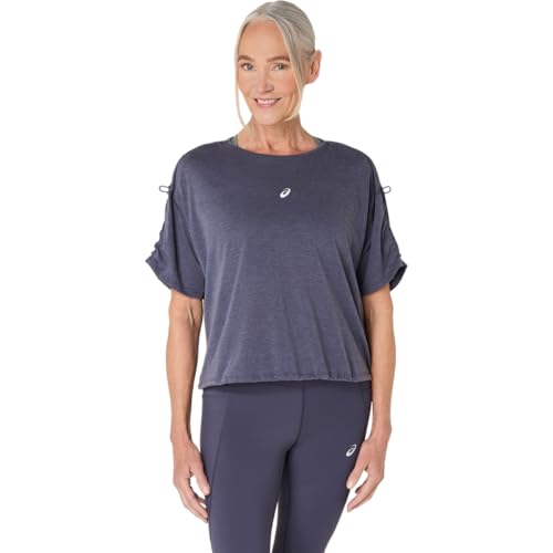 ASICS Women's NAGINO Run Adjustable Short Sleeve TOP Running Apparel, XL, Indigo Fog